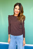 SSYS Lacey Stripe Crew Neck Long Sleeve Top In Brown Navy