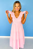 Pink Flutter Sleeve Smocked V Neck Tiered Dress *FINAL SALE*