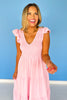 Pink Flutter Sleeve Smocked V Neck Tiered Dress *FINAL SALE*