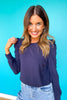 SSYS Shelley Long Puff Sleeve Top In Navy