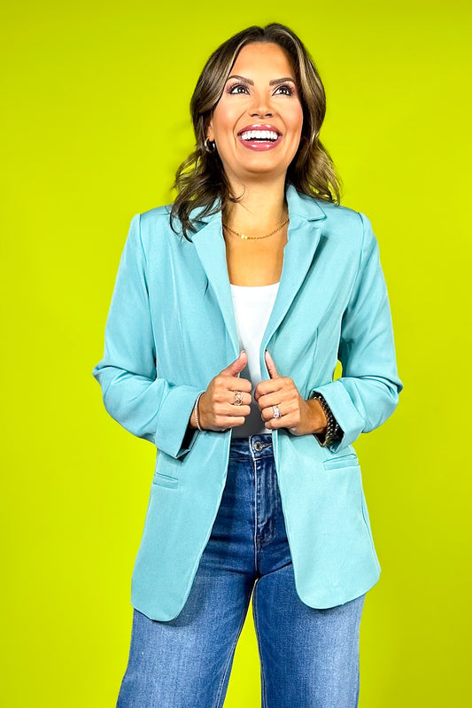 Dusty Teal Open Front Classic Blazer *FINAL SALE*