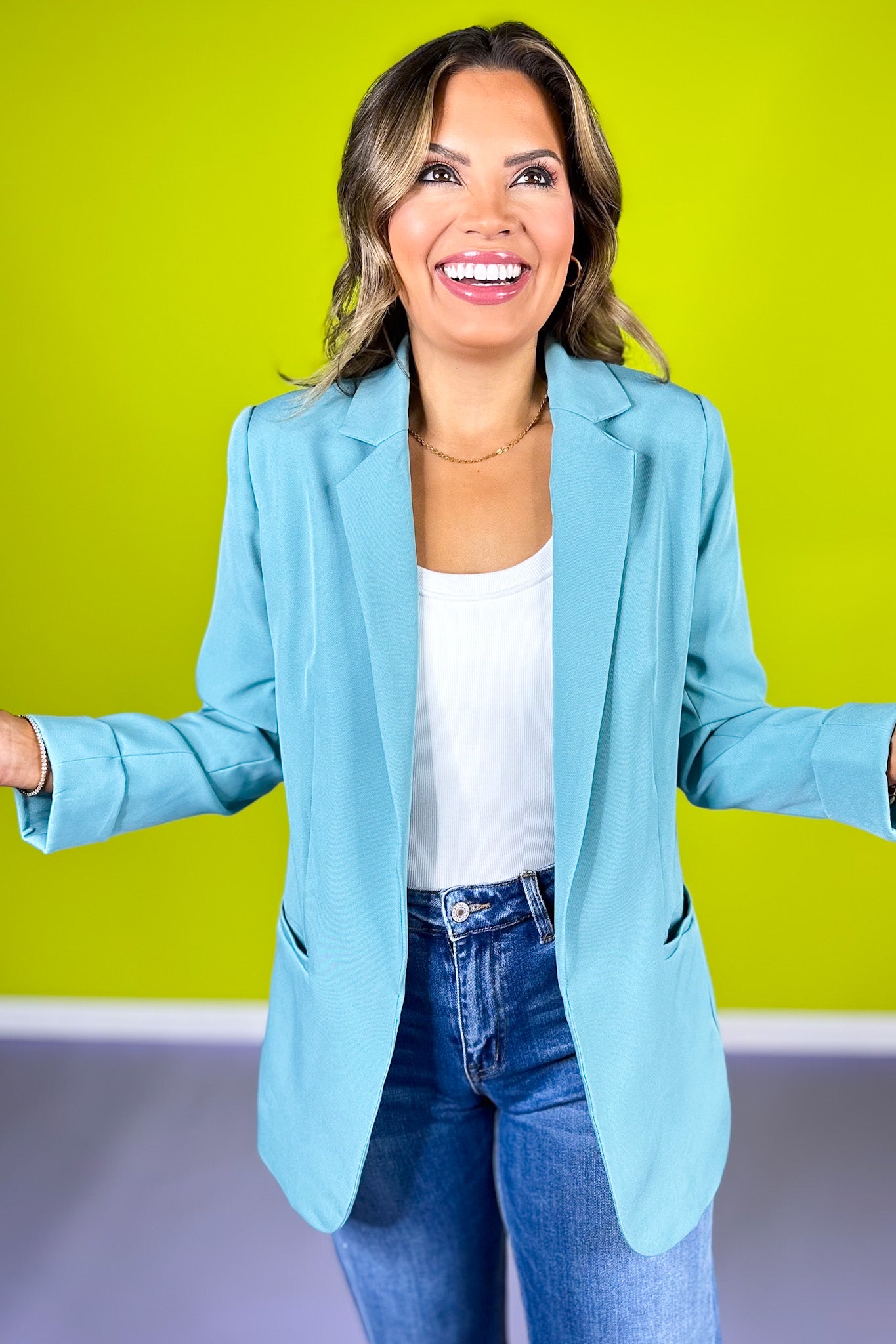 Dusty Teal Open Front Classic Blazer *FINAL SALE*