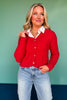 SSYS Lizzy V Neck Cable Knit Cardigan In Red