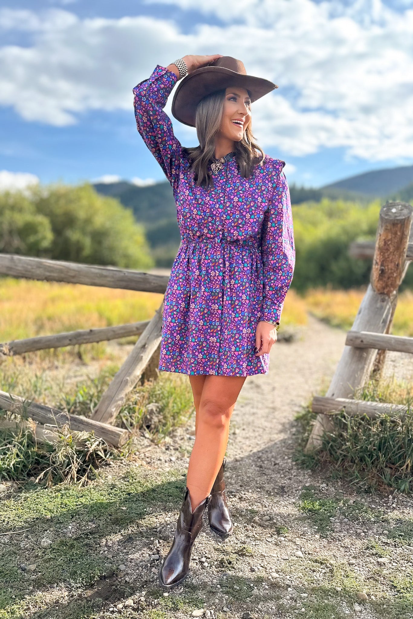 SSYS Oakley Quilted Scallop Overlay Dress In Purple Floral