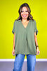 Olive Collared V Neck Short Sleeve Top *FINAL SALE*