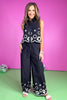 Black Elastic Tie Waist Wide Leg Scallop Embroidered Hem Border Pants, cut out design, ssys by mallory fitzsimmons