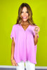 Mauve Collared V Neck Short Sleeve Top *FINAL SALE*