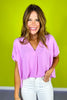 Mauve Collared V Neck Short Sleeve Top *FINAL SALE*