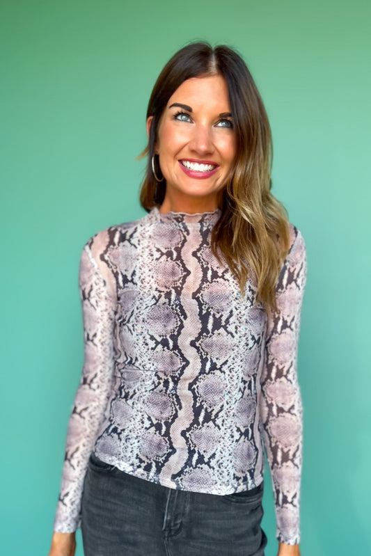 SSYS Ingrid Printed Mesh Top In Ivory Scales