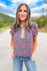 SSYS Emerson Contrast Stripe Short Sleeve Top In Magenta Blooms