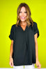 Black Collared V Neck Short Sleeve Top *FINAL SALE*