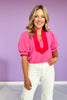 Pink Short Bubble Sleeve Contrast High Neck Top *FINAL SALE*