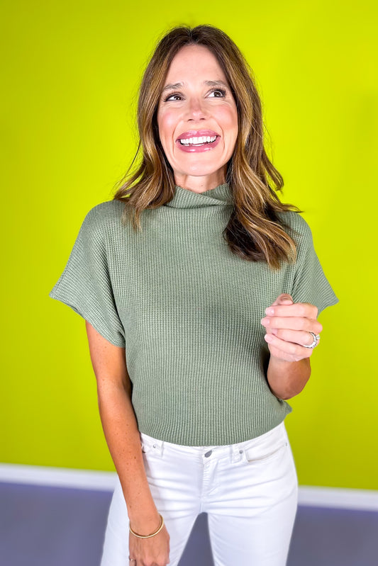 Light Olive Mock Neck Side Shirred Sweater *FINAL SALE*