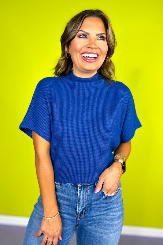 Light Navy Mock Neck Side Shirred Sweater *FINAL SALE*