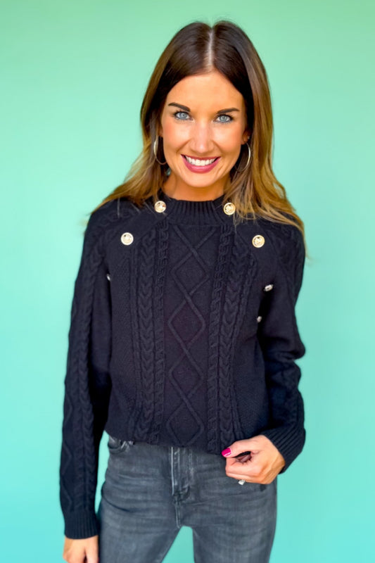 SSYS Larkyn Button Cable Knit Sweater In Black