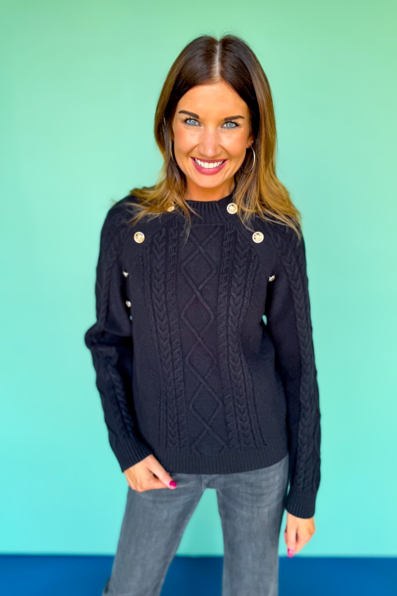 SSYS Larkyn Button Cable Knit Sweater In Black