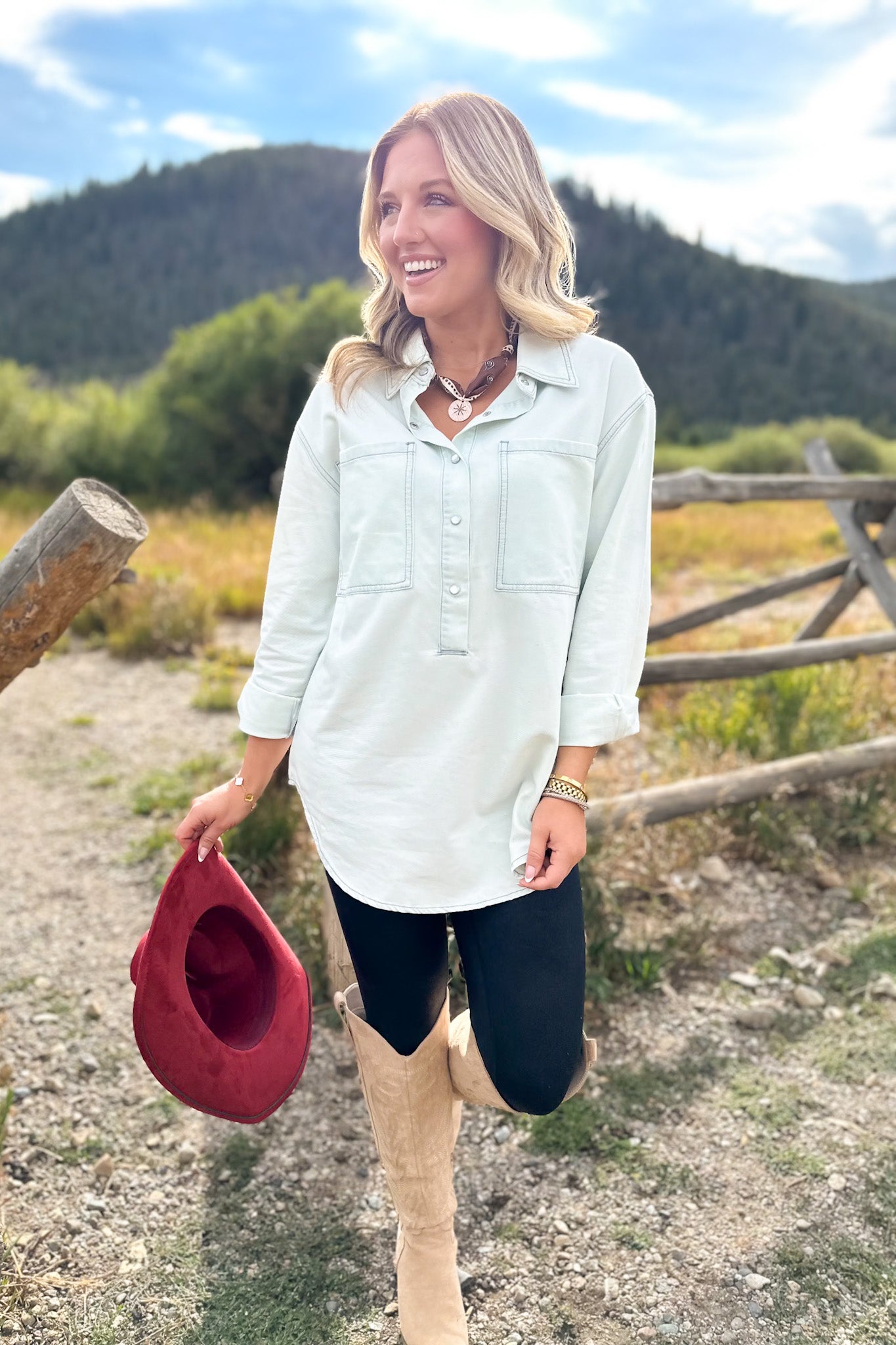 SSYS Layla Denim Collared Pocket Front Top