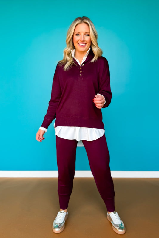 SSYS Poppy Knit Layered Jogger Set In Oxblood
