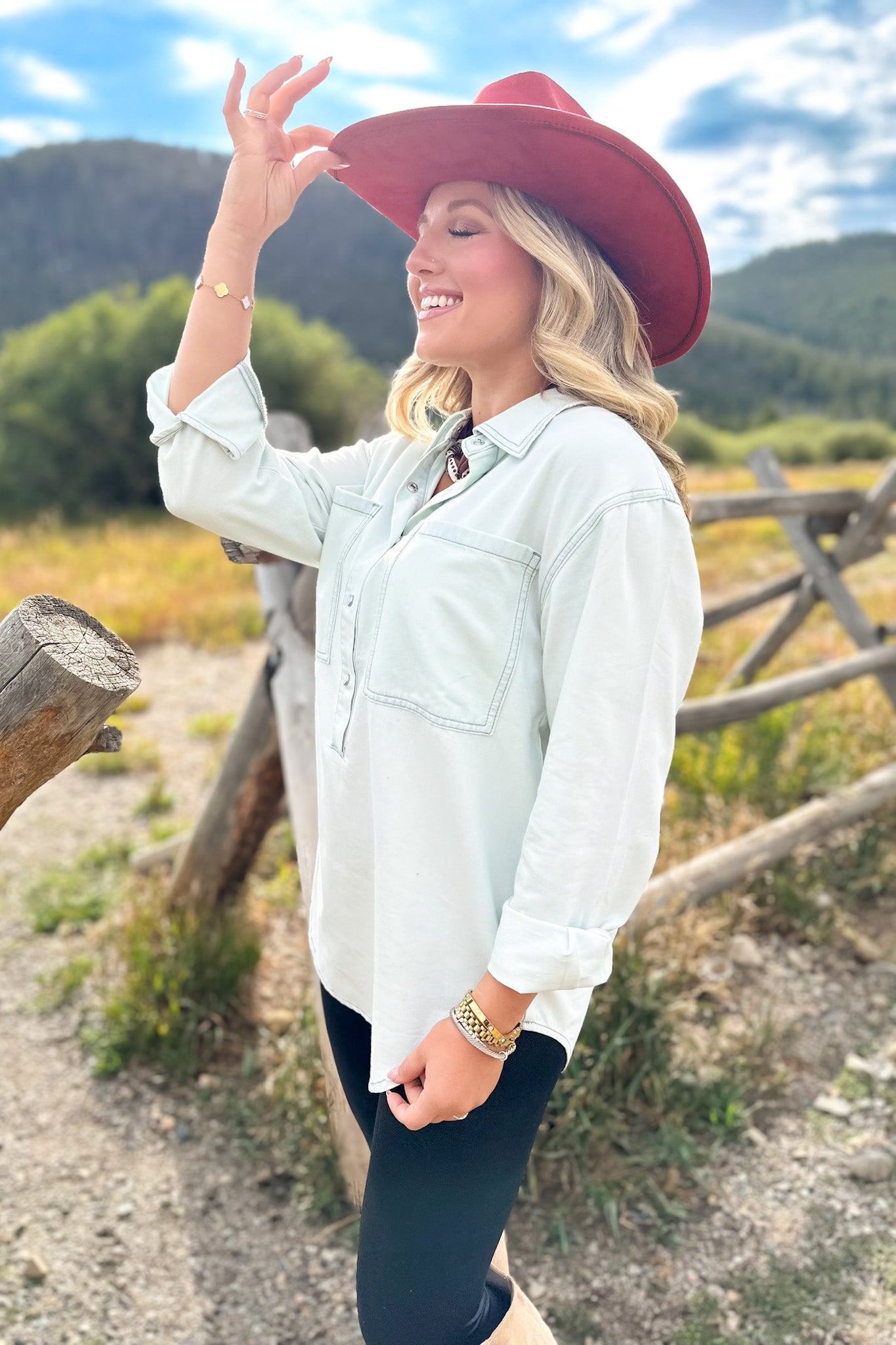 SSYS Layla Denim Collared Pocket Front Top