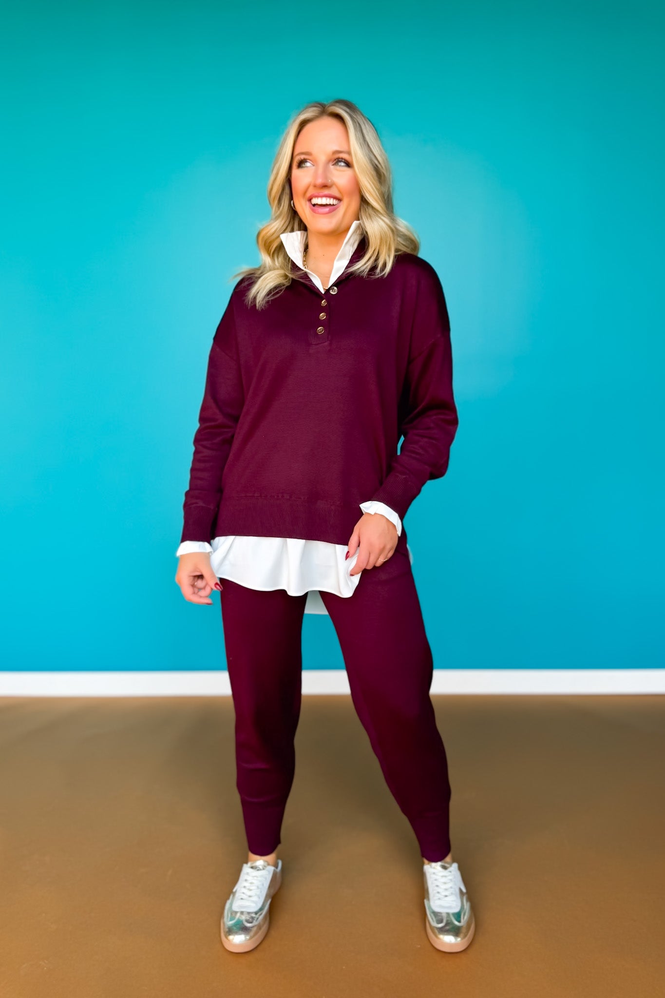 SSYS Poppy Knit Layered Jogger Set In Oxblood