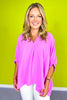 Bright Mauve V Neck Half Puff Sleeve Top *FINAL SALE*