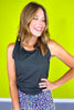 SSYS Black Ruffle Racerback Honeycomb Active Tank Top