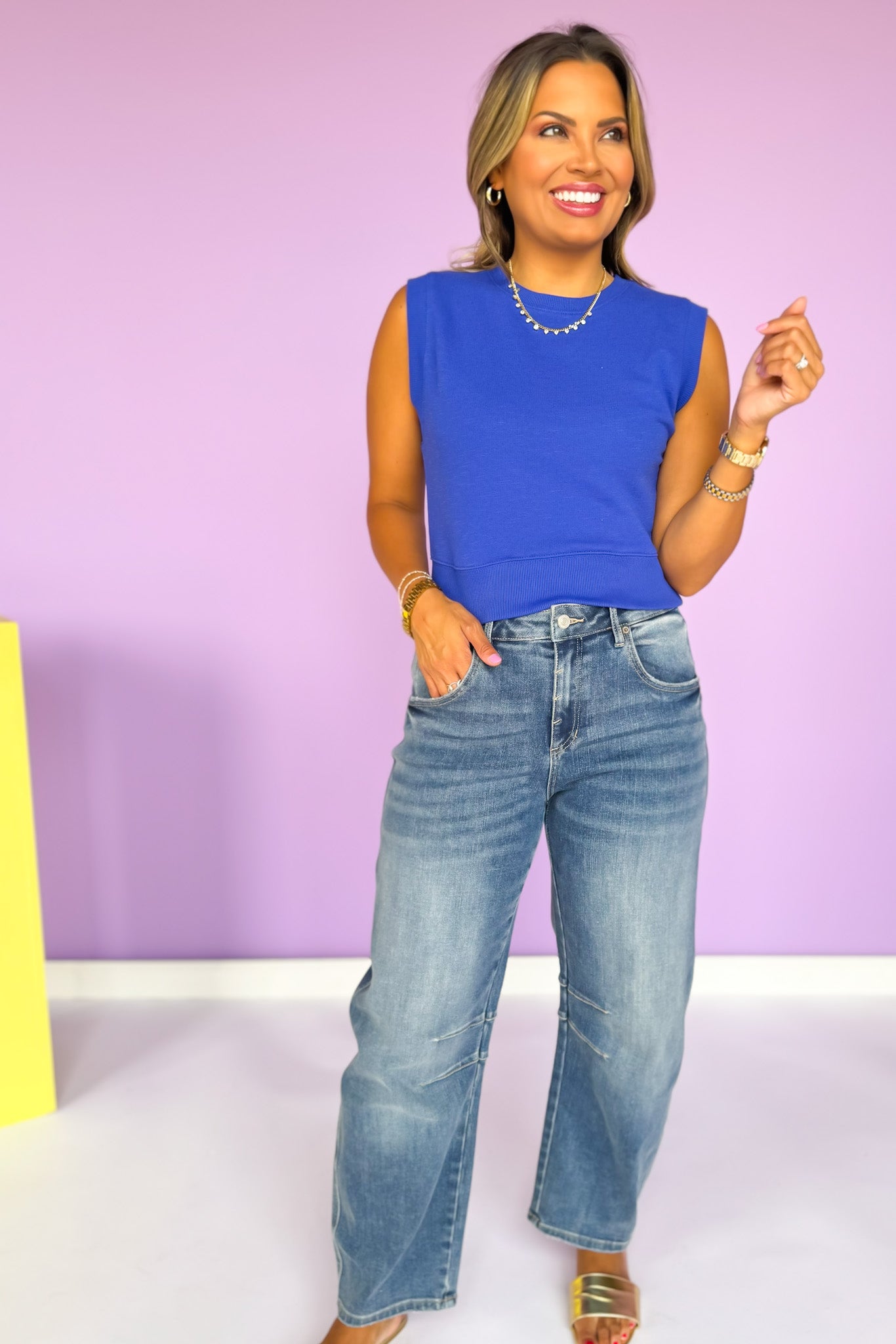 Cobalt Blue Banded Waist Sleeveless Top *FINAL SALE*