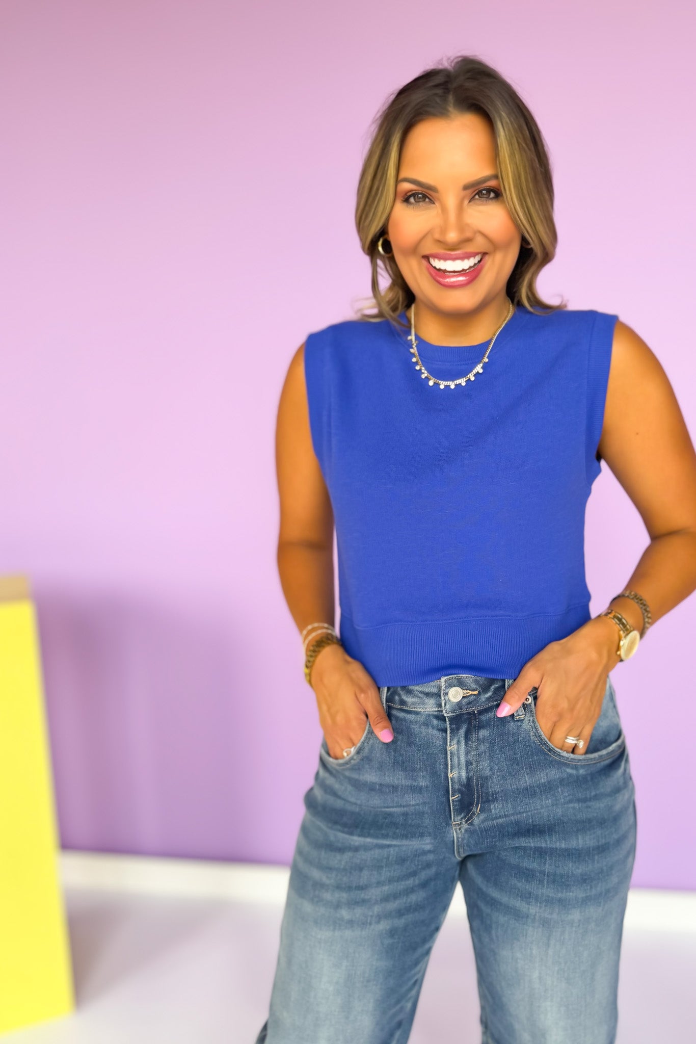 Cobalt Blue Banded Waist Sleeveless Top *FINAL SALE*