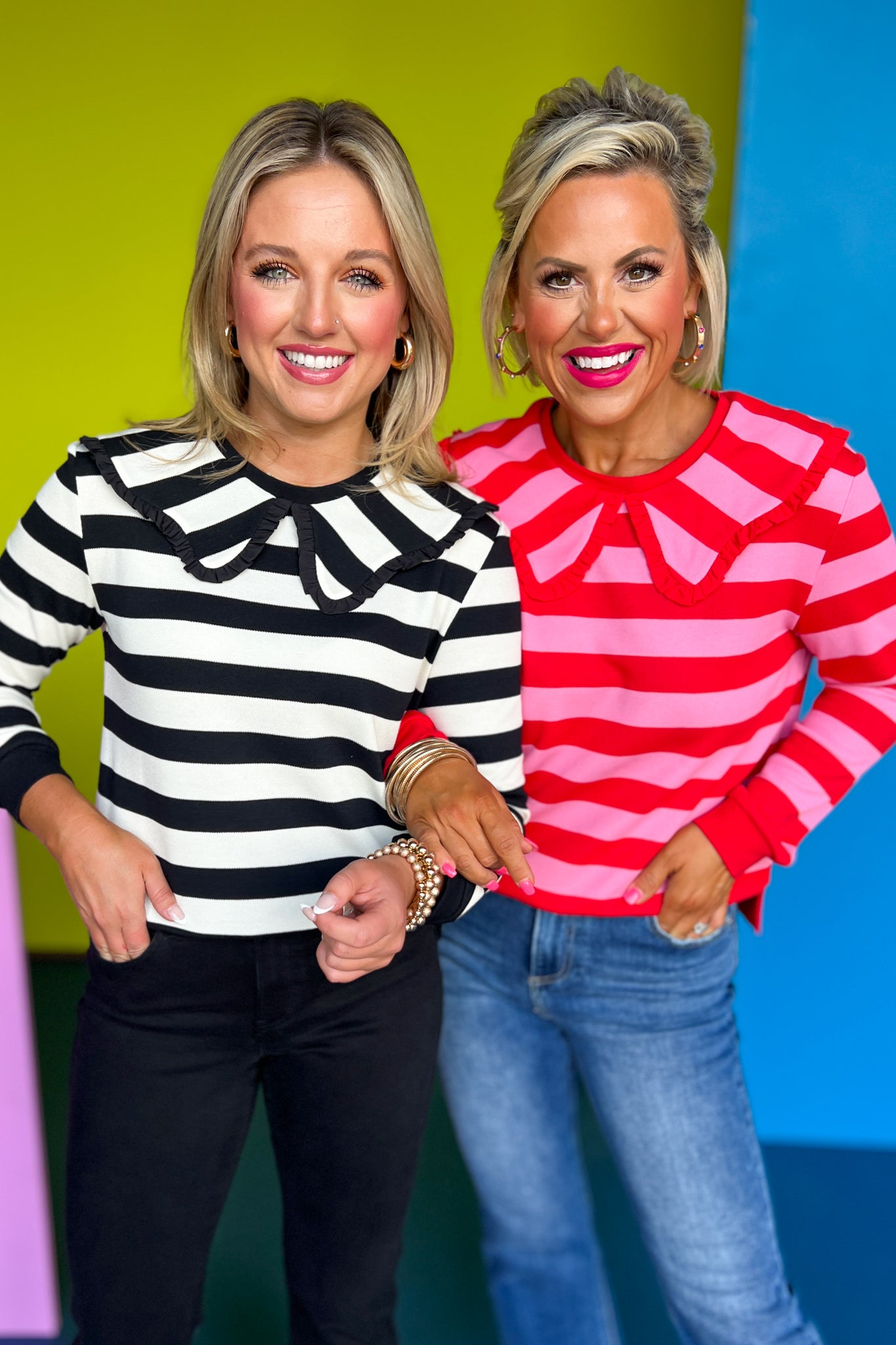 SSYS The Pippa Striped Peter Pan Collar Sweater In Red, ssys fall collection, ssys fall, fall style, fall outfit, must have fall, elevated fall, mom style, office style, office outfit, fall top, elevated top, ssys top, ssys by mallory fitzsimmons