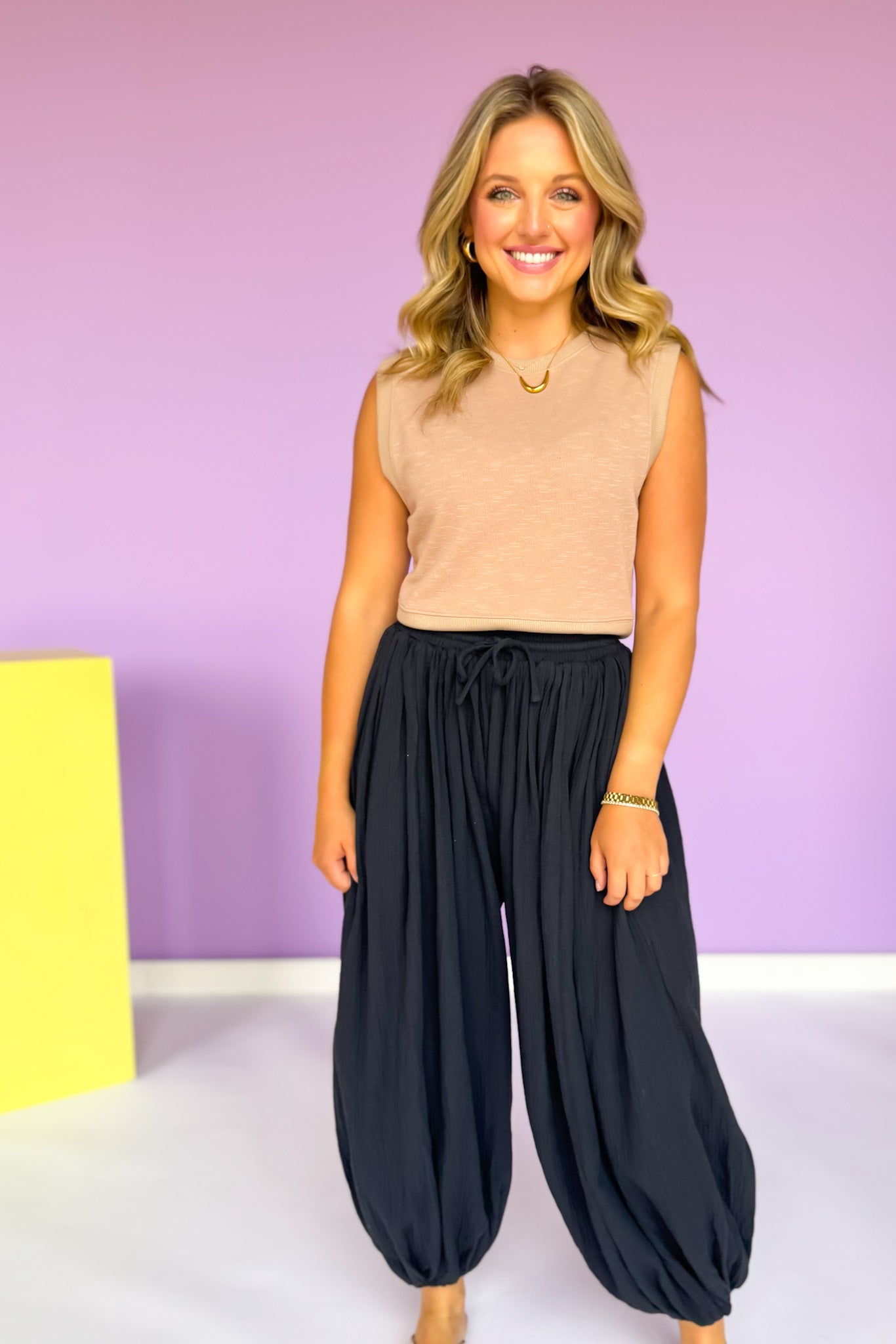 Taupe Banded Waist Sleeveless Top *FINAL SALE*