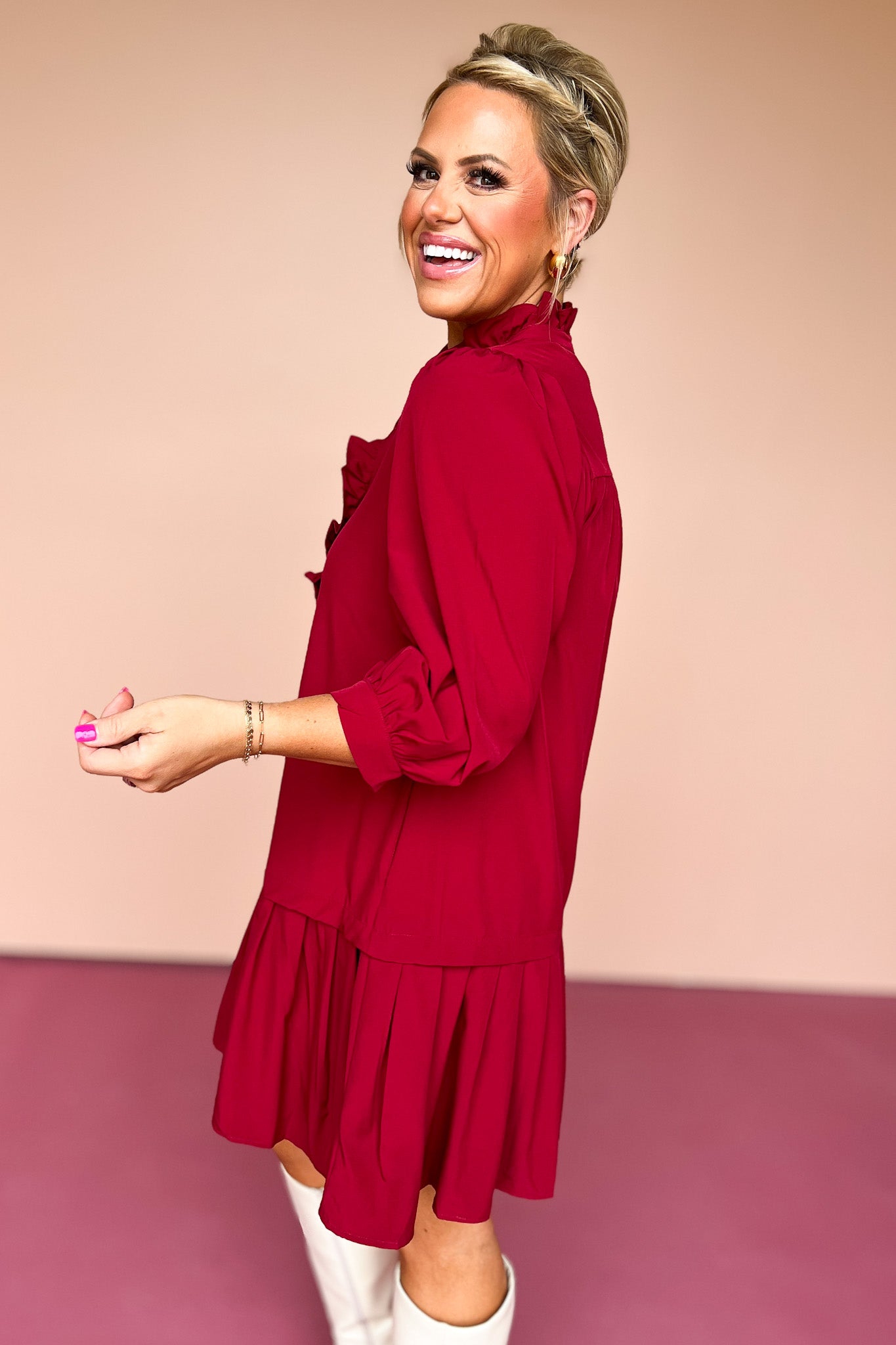 Scarlet Ruffle Neck Drop Waist Dress, must have dress, must have style, fall style, fall fashion, elevated style, elevated style, mom style, shop style your senses by mallory fitzsimmons, ssys by mallory fitzsimmons