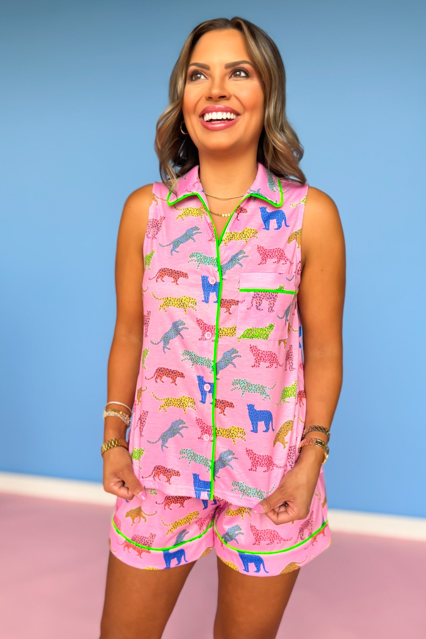 SSYS Millie Sleeveless Pajama Short Set In Animal