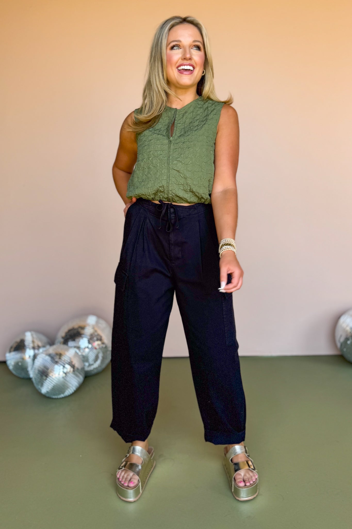Olive Front Zip Balloon Hem Vest Top, must have top, must have style, fall style, fall fashion, elevated style, elevated top, mom style, shop style your senses by mallory fitzsimmons, ssys by mallory fitzsimmons