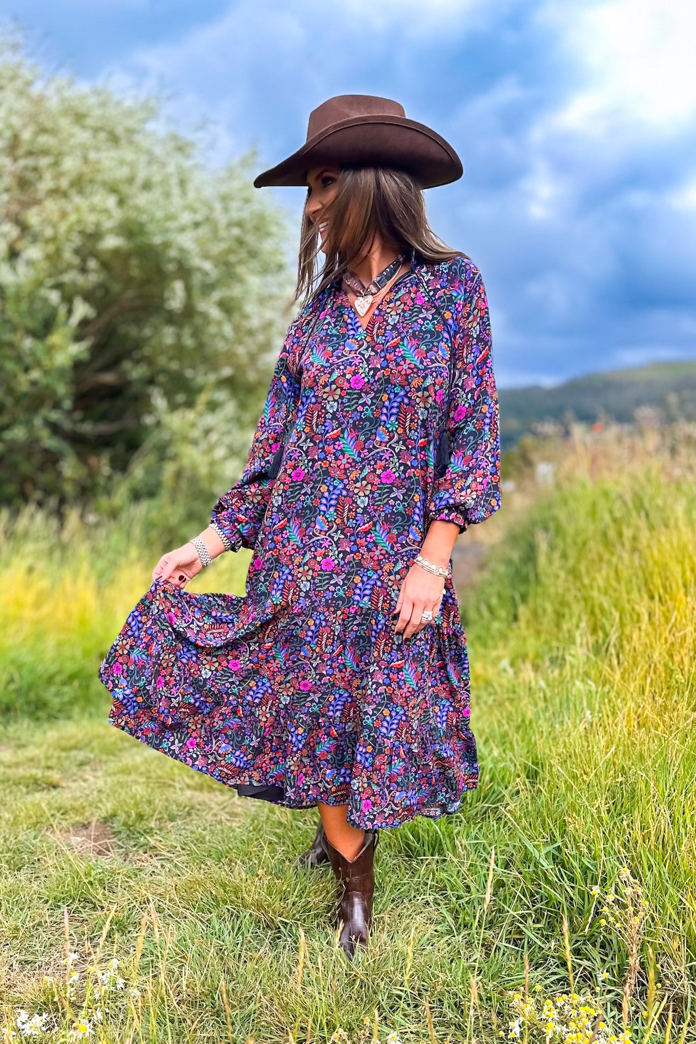 SSYS Rowan Long Sleeve Maxi Dress In Empress Blooms