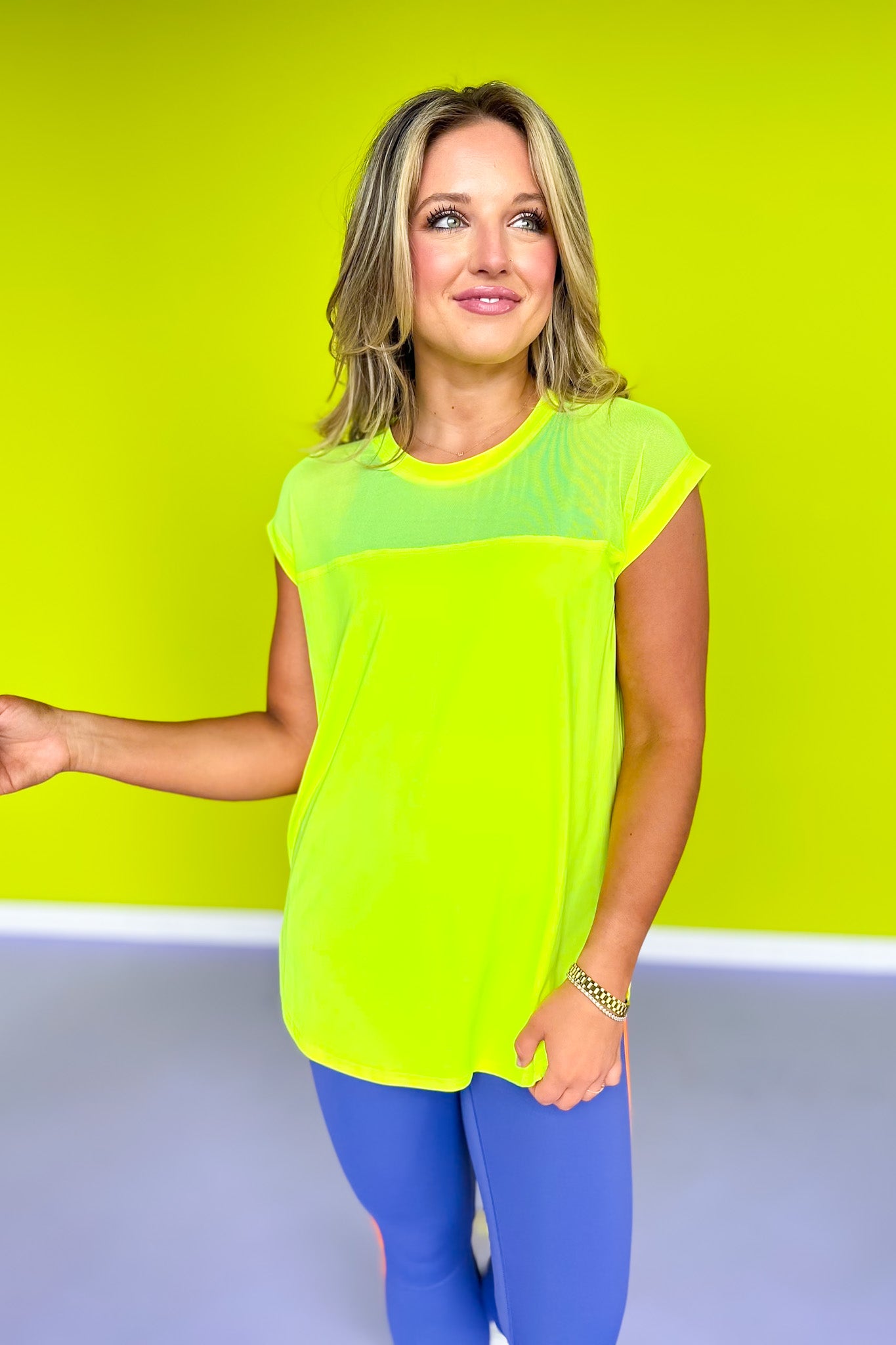 SSYS Short Sleeve Mesh Active Top In Neon Yellow