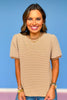 SSYS Teagan Striped Short Sleeve Top In Taupe