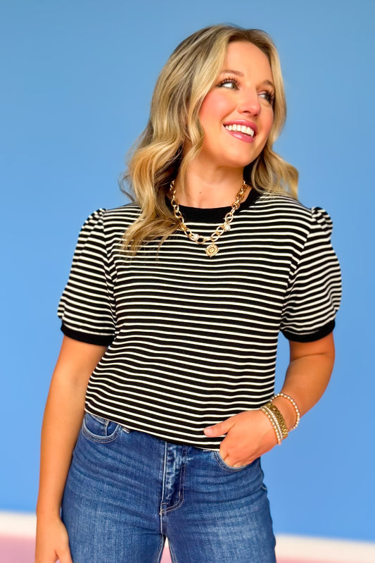 SSYS Teagan Striped Short Sleeve Top In Black