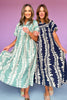 Mint Printed Smock Front Yoke Short Puff Sleeve Midi Dress