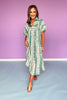 Mint Printed Smock Front Yoke Short Puff Sleeve Midi Dress