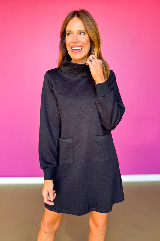 SSYS Tillson Horsebit Quilted Suede Trim Long Sleeve Dress In Black