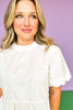 Off White Frill Neck Scallop Detail Peplum Top *FINAL SALE*