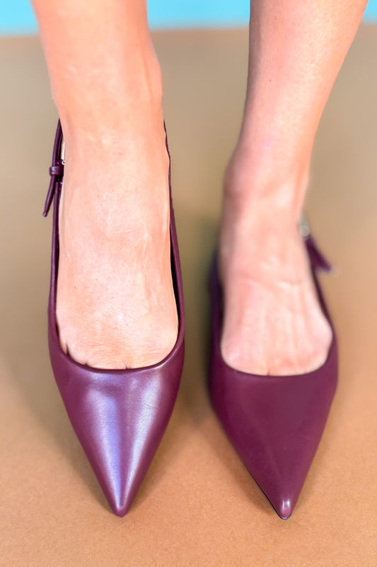 Burgundy Pointed Toe Slingback Flats