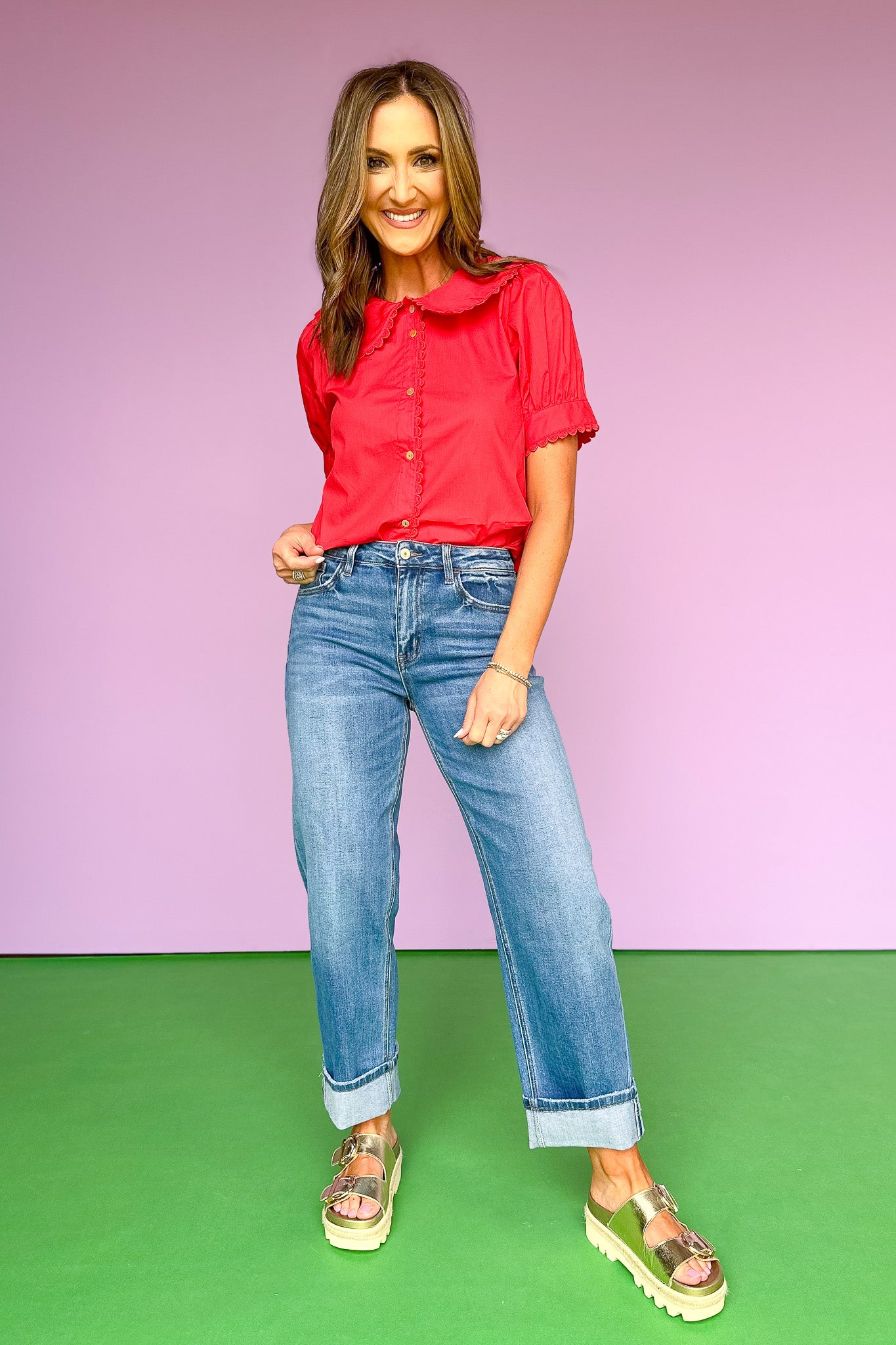 Vervet High Rise Cuffed Barrel Leg Jeans