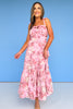 Pink Multi Print Tie Front Shoulder Detail Tiered Midi Dress *FINAL SALE*