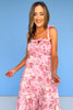 Pink Multi Print Tie Front Shoulder Detail Tiered Midi Dress *FINAL SALE*