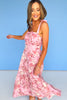 Pink Multi Print Tie Front Shoulder Detail Tiered Midi Dress *FINAL SALE*