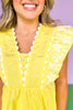 Yellow Embroidered V Neck Flutter Sleeve Top *FINAL SALE*