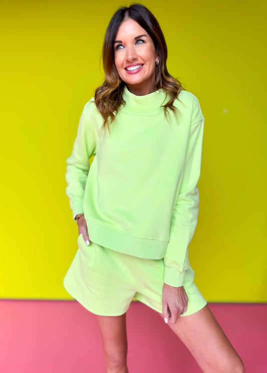 SSYS Wesley Mock Neck Pullover Shorts Set In Lime