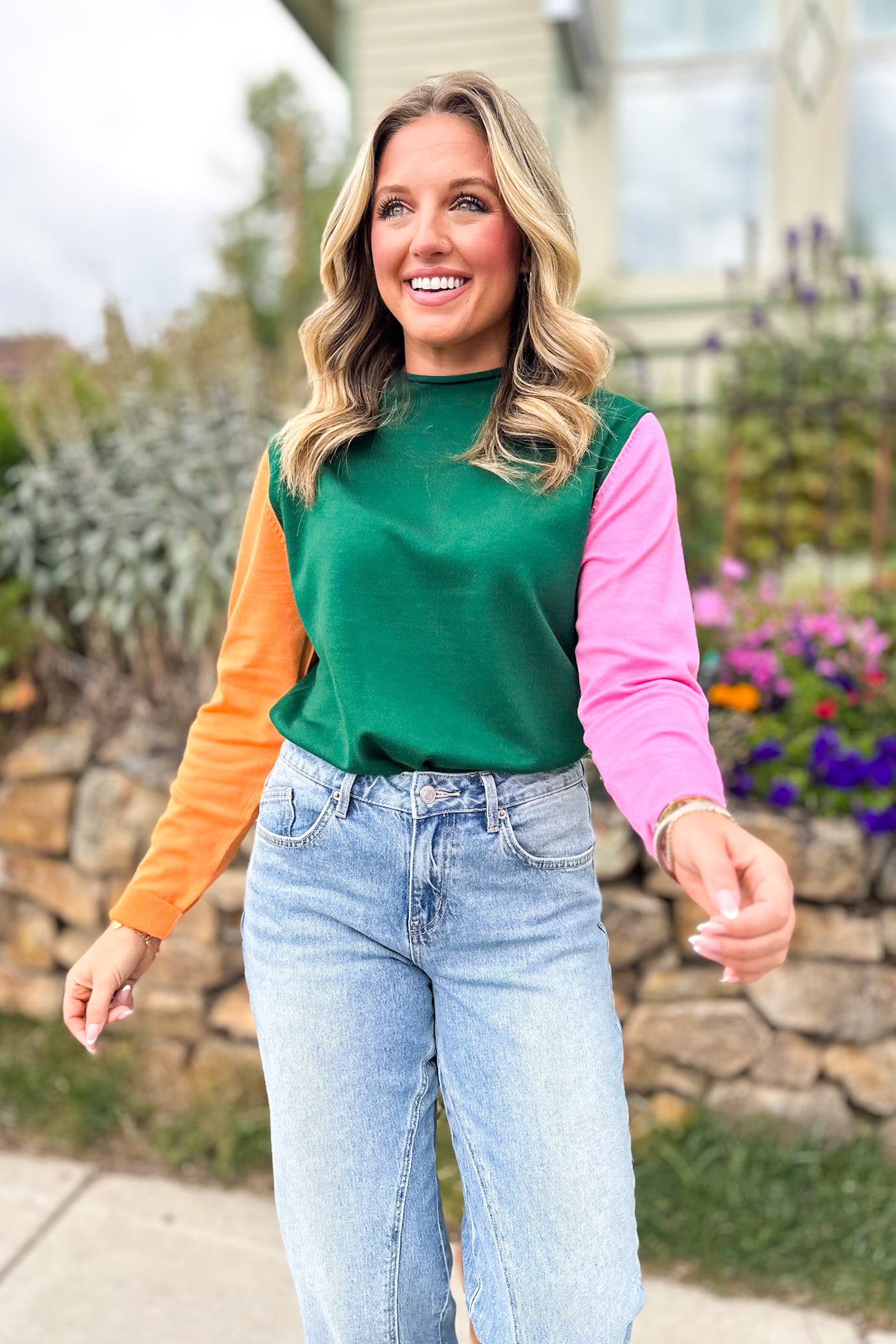 SSYS Lane Colorblock Sweater In Hunter