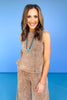 Brown Acid Washed Twill Sleeveless Back Cut Out Top *FINAL SALE*